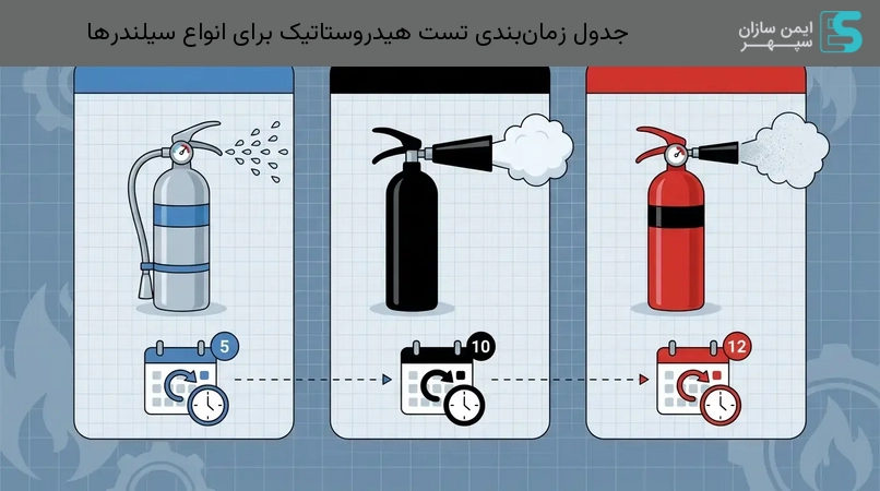 جدول زمانبندی تست هیدروستاتیک برای انواع سیلندرها