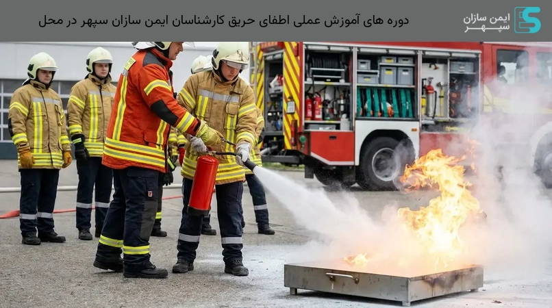دوره های آموزش عملی اطفای حریق کارشناسان ایمن سازان سپهر در محل