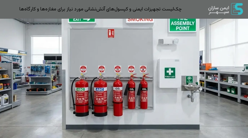 چک‌لیست تجهیزات ایمنی و کپسول‌های آتش‌نشانی مورد نیاز برای مغازه‌ها و کارگاه‌ها